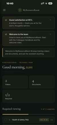 Resource Room overview screen