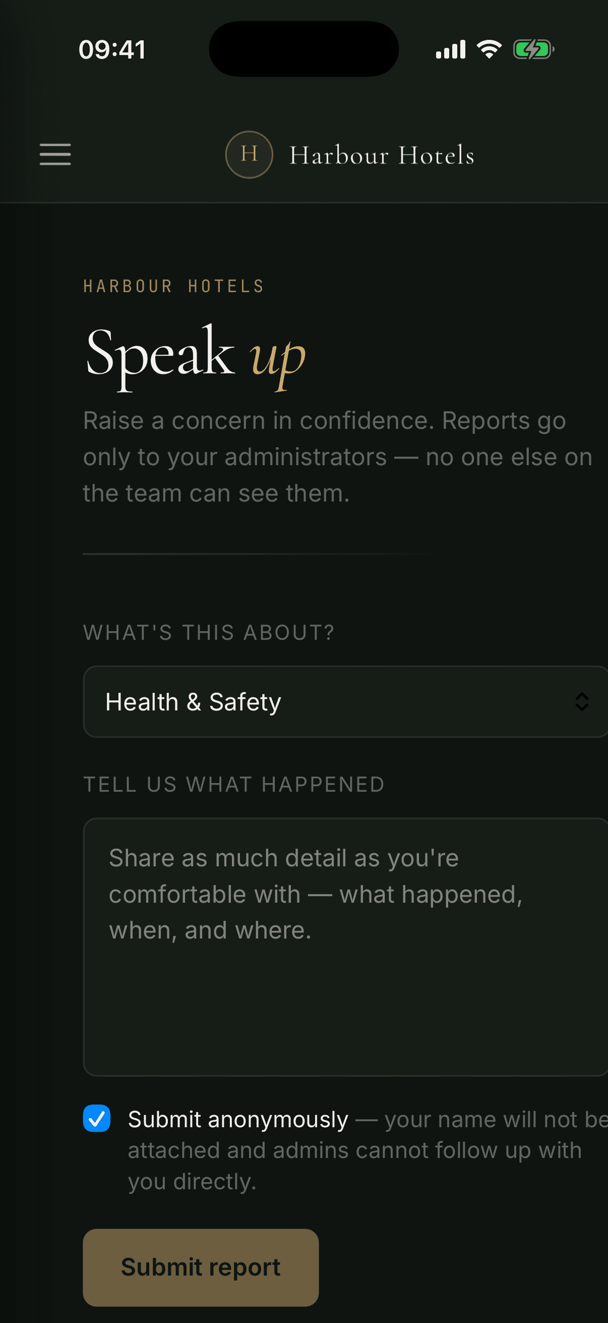 Speak Up confidential reporting
